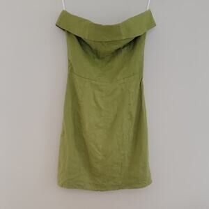 Reformation Madilyn Green Linen Strapless Dress Sz 0